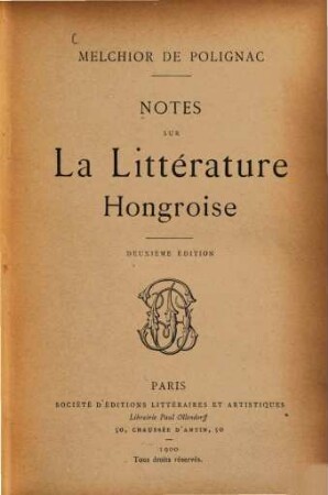 Notes sur la Littérature Hongroise