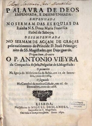 Palavra de Deos empenhada e desempenhada