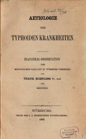 Aetiologie der typhoiden Krankheiten