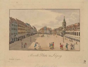 Der Marktplatz in Leipzig mit dem Alten Rathaus, Blick von der Petersstraße