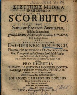 Syzytēsis Medica Inauguralis De Scorbuto