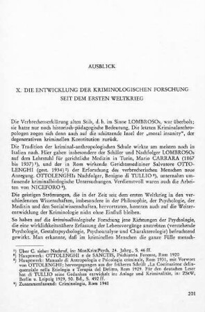 X. Die Entwicklung der kriminologischen Forschung seit dem ersten Weltkrieg