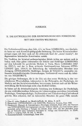 X. Die Entwicklung der kriminologischen Forschung seit dem ersten Weltkrieg