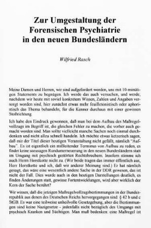103-108, Zur Umgestaltung der Forensischen Psychiatrie in den neuen Bundesländern