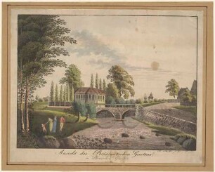 Der Reisewitzsche Garten mit dem Wasserschlösschen (Neidschützschlösschen, Kielmannseggeschlösschen) an der Weißeritz in Plauen bei Dresden