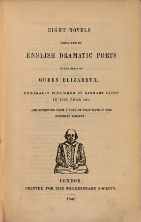 Eight novels employed by English dramatic poets of the reign of Queen Elizabeth