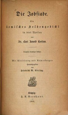 Die Jobsiade : ein komisches Heldengedicht in drei Theilen