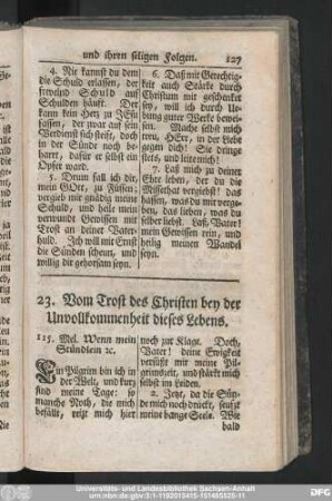 23. Vom Trost des Christen bey der Unvollkommenheit dieses Lebens.