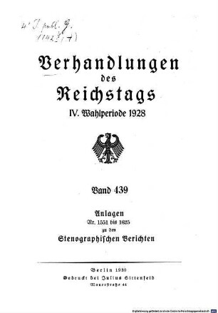 Verhandlungen des Reichstages. Stenographische Berichte. 439. 1928