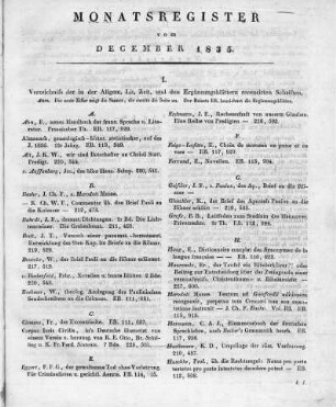 Monatsregister vom Dezember 1835