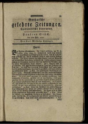 Fünftes Stück, den 5ten Febr. 1791.