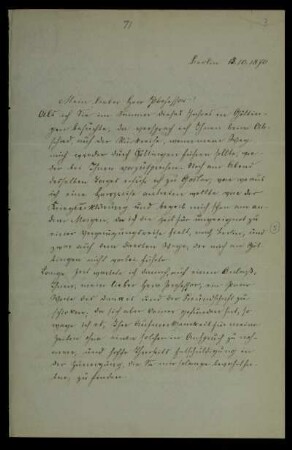 Nr. 3: Brief von Carl Posner an Paul de Lagarde, Berlin, 15.10.1870