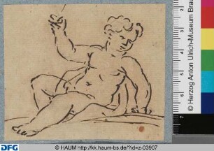 Liegender Putto mit erhobener rechter Hand