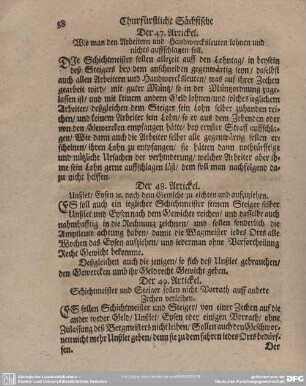 Der 49. Artickel. Schichtmeister und Steiger sollen nicht Vorrath auff andere Zechen verleihen.