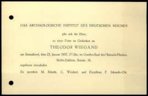 Einladung zur Gedenkfeier für T. Wiegand