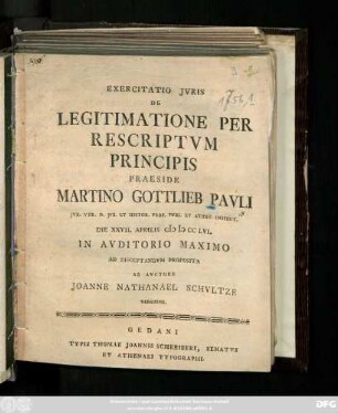 Exercitatio Jvris De Legitimatione Per Rescriptvm Principis