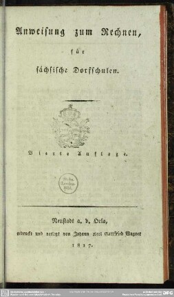 Anweisung zum Rechnen für sächsische Dorfschulen