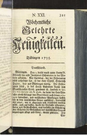 N. XXI. Tübingen 1735