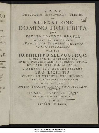 Disputatio Inauguralis Iuridica De Alienatione Domino Prohibita