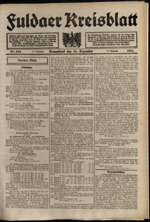 Zweite Ausgabe vom Samstag, den 30. Dezember 1911.