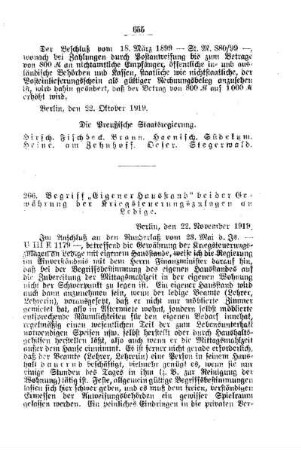 Begriff "Eigener Hausstand" bei der Gewährung der Kriegsteuerungszulagen an Ledige : [A. Behörden und Beamte]
