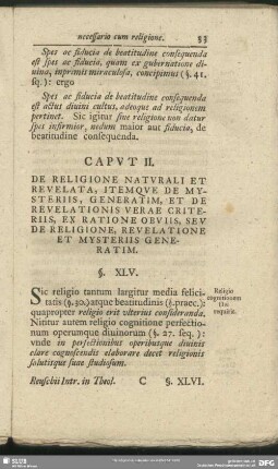 Caput II. De Religione Naturali Et Revelata, Itemque De Mysteriis, Generatim, Et De Revelationis Verae Criteriis, Ex Ratione Obviis, Seu De Religione, Revelatione Et Mysteriis Generatim