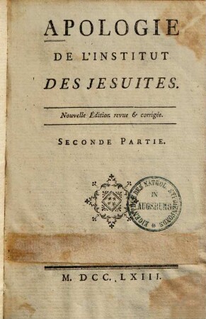 Apologie de l'institut des Jésuites, 2