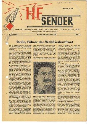 Betriebszeitung HF-Sender vom November/ Dezember1950