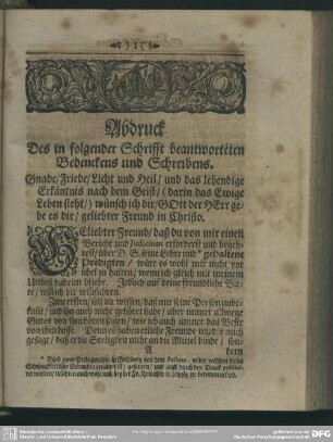 Abdruck Des in folgender Schrifft beantworteten Bedenckens und Schreibens