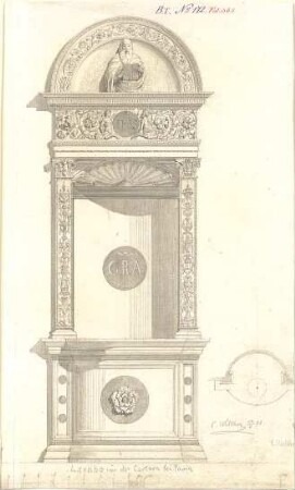 Walther, Conradin; u. a. Italien; Sammlung Conradin Walther: Band I, Nr. 138b - 192 (fol. 300 - 378) - Lavabo in der Certosa bei Pavia (Grundriss, Ansicht)