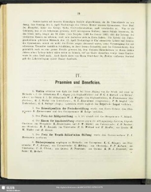 IV. Praemien und Beneficien