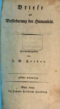Briefe zur Beförderung der Humanität, Fünfte Sammlung