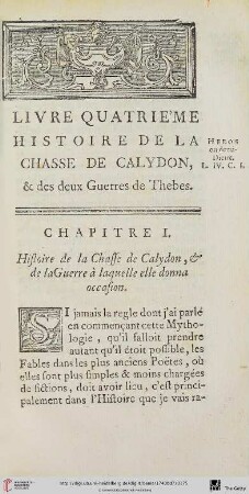 Livre quatrième. Histoire de la Chasse de Calydon, et des deux Guerres de Thebes