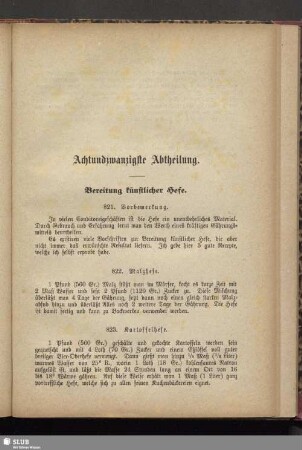 Achtundzwanzigste Abtheilung. Bereitung künstlicher Hefe