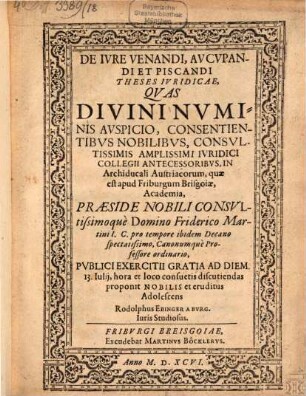 Theses de iure venandi, aucupandi et piscandi