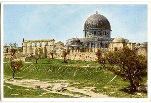 Jerusalem. Der Tempelplatz mit dem Felsendom und dem Kettendom von Nordosten
