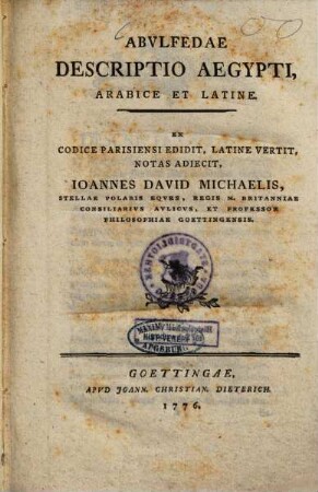 Descriptio Aegypti : arabice et latine