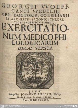 Georgii Wolffgangi Wedelii ... Exercitationum Medico-Philologicarum Decas Tertia