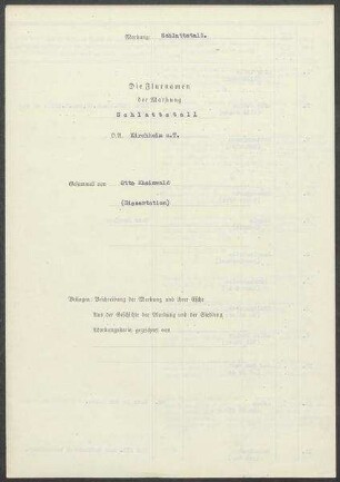 Fragebogen und Karte Schlattstall, OA Kirchheim