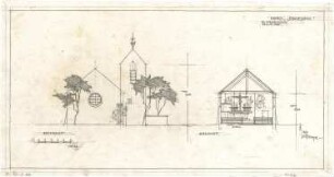 Gsaenger, Gustav; München - Allach; Ev. Kirche, Anbau Gemeindesaal - Westseite (Ansicht), Querschnitt