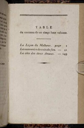 Table du contenu de ce cinquième volume