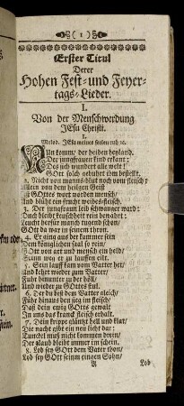 Erster Titul. Derer Hohen Fest- und Feyertags-Lieder.