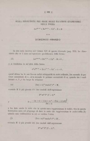 Sulla risoluzione per serie delle equazioni quadrinomie della forma ... .