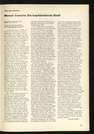Manuel Castells: Die kapitalistische Stadt. Hamburg, 1977