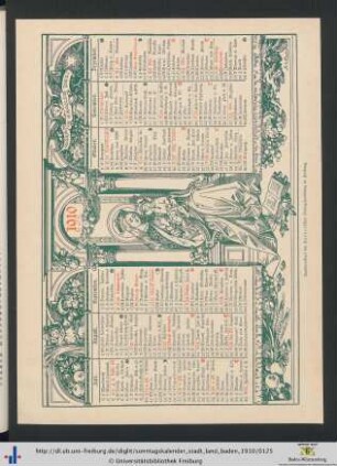 Gratisbeilage: Wandkalender Namenstage 1910.