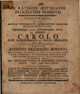 De ratione aestimandi felicitatem hominum dissertationes tres, Diss. tertia