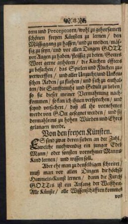Von den freyen Künsten.