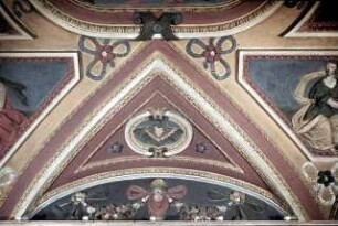 Die sieben Kardinaltugenden, Wappenschilde und Ornamente