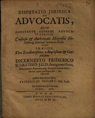 Disputatio Iuridica De Advocatis