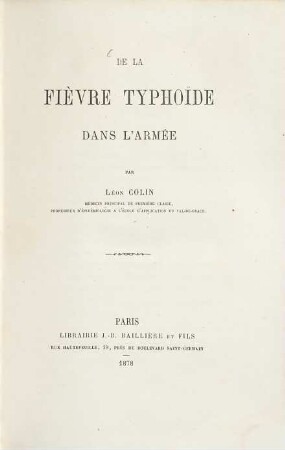 De la fièvre typhoïde dans l'armée